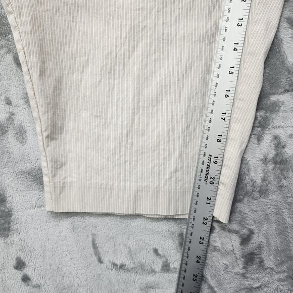 Fashion Bug Pants Womens 24 Beige Brown Striped Crop Capri Stretch Office Casual - Picture 8 of 10